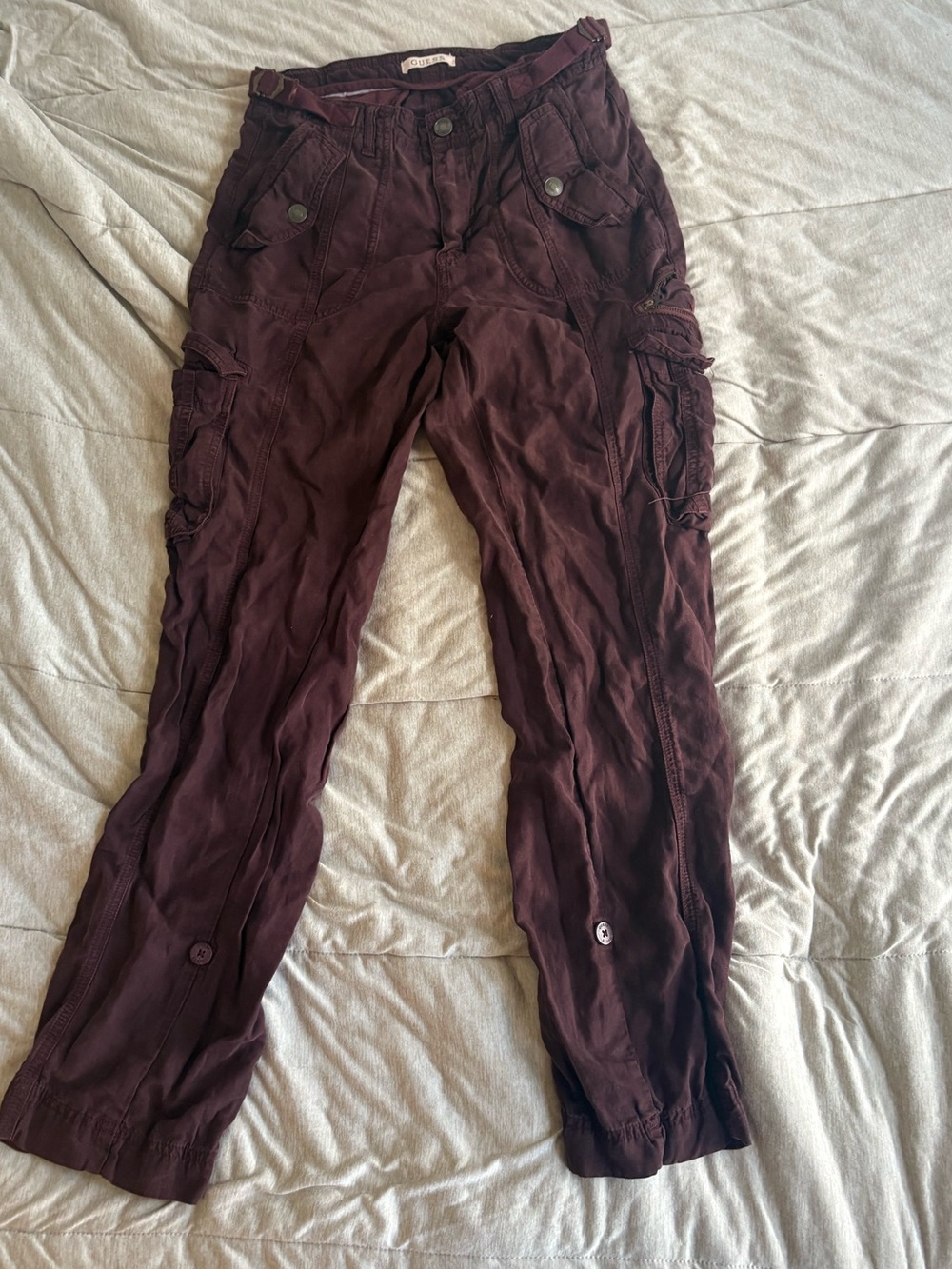 Guess Straight-Leg Cargo Pants in Deep Burgundy